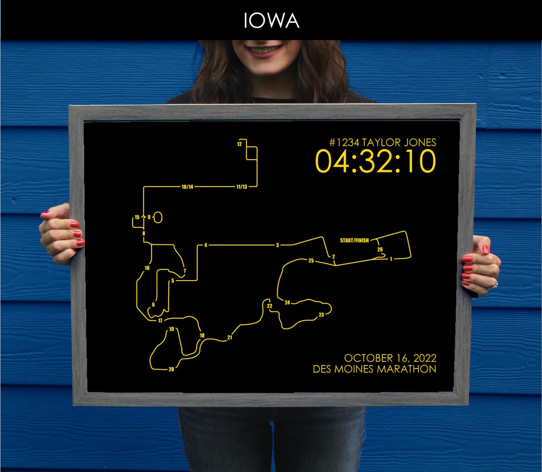 Des Moines Marathon Route Print // Minimal Marathon Map Gift Etsy