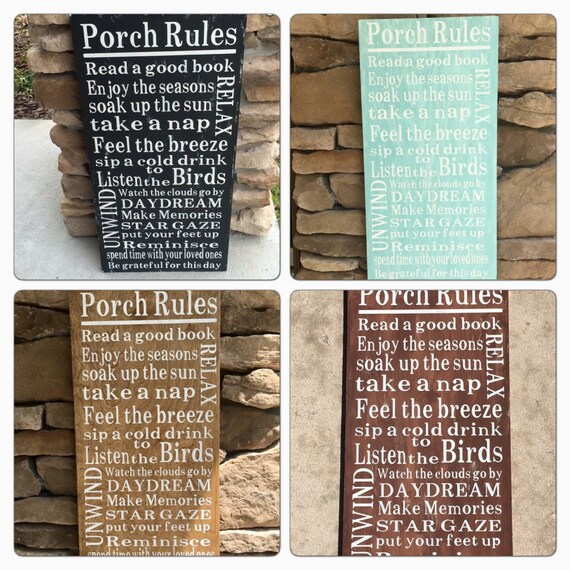 Porch Rules Wooden Sign Subway Art