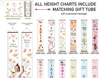 Custom Growth Charts Fabric Canvas includes Personalised Gift Box - Tube