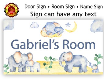 elephant themed boys nursery decor personalized baby boy bedroom door sign PK22