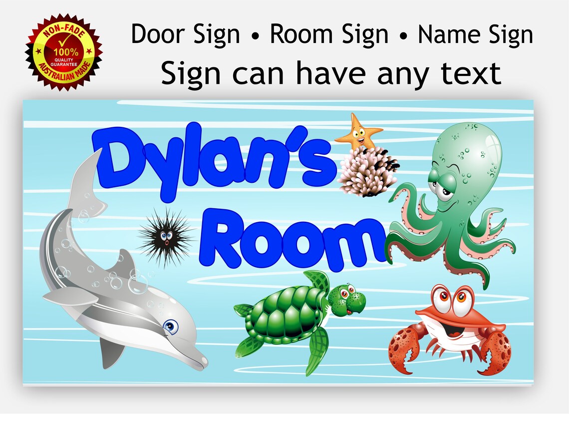 Kids Room Door Sign with Fish in Ocean Theme Etsy