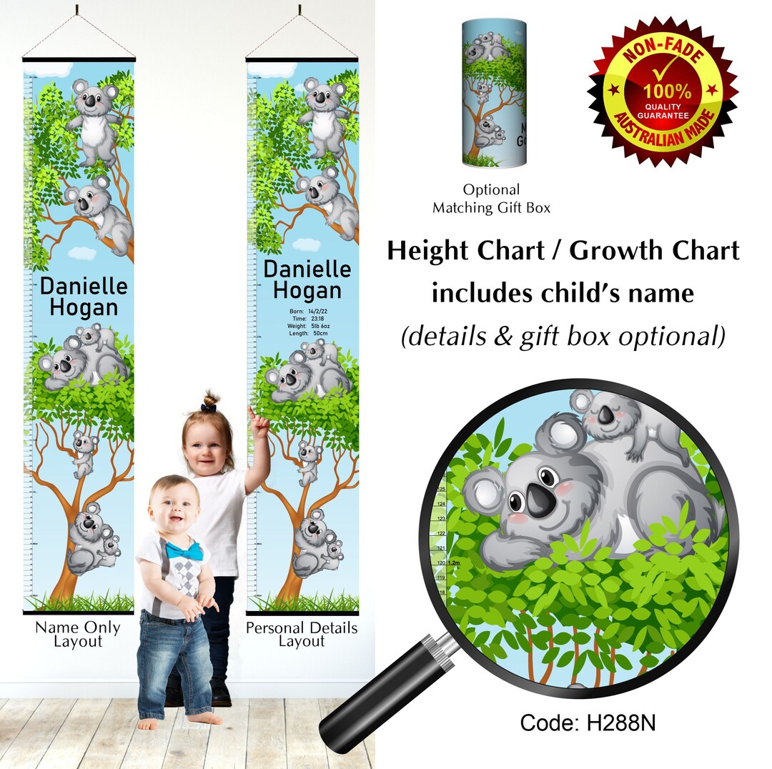 Australian Koalas Height Chart , Personalised Kids Bedroom Growth Wall