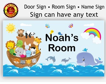 Kids Room Door Name Sign Plaque - Noah's Ark Boat Theme