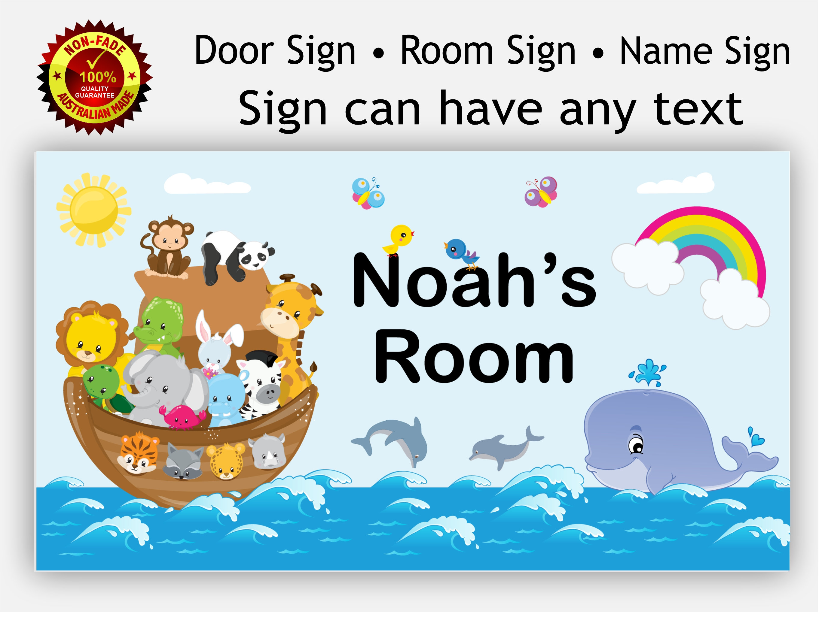 Personalised Noahs Ark Kids Children's Room Door Hanger Sign Baby Nursery