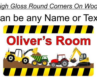 Personalised Digging Trucks Boys Name Door Sign Plaque with Diggers for Bedroom