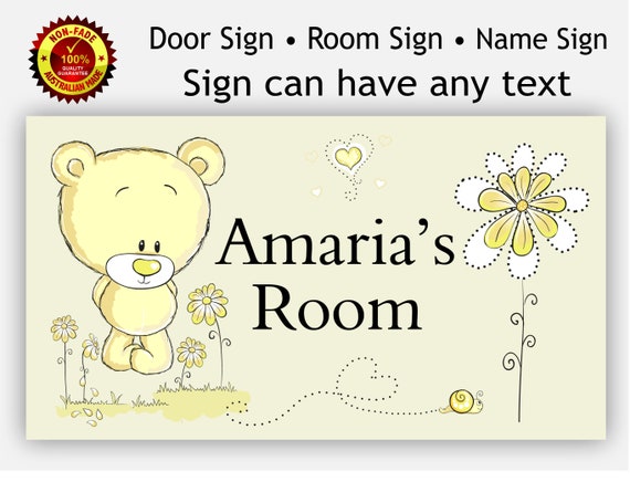 Personalised Handmade Teddy Bear Baby Boys Name Plaque Bedroom Door Sign