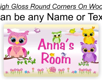 Owls Room Door Sign Bedroom Plaque for girls any name