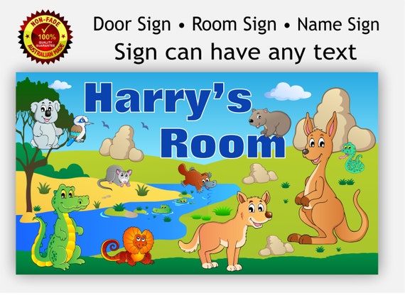 Australia Native Animal Name Room Door Sign For Childs Bedroom Australian Animals Inc Kangaroo Platypus Koala Wombat
