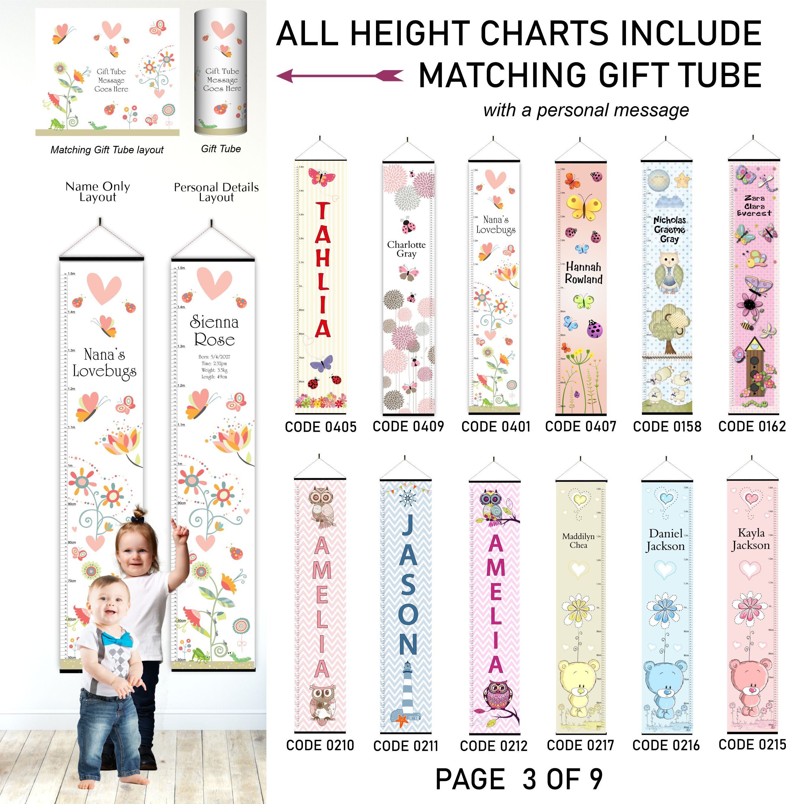 Over 100 Height Chart Designs Fabric With Name in Custom Gift Box for ...