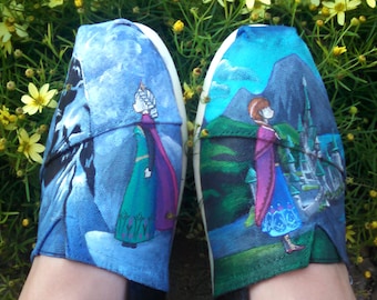 Hand Painted Shoes Custom TOMS Royal Princess Customized Kicks Geek Gift Ideas Nerdy Fashion Arendelle Let It Go Ice Queen Snowy Mountain