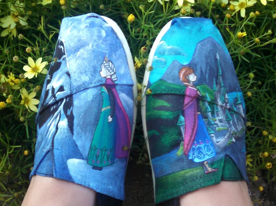 Hand Painted Shoes Custom TOMS Royal Princess Customized Kicks Geek Gift Ideas Nerdy Fashion Arendelle Let It Go Ice Queen Snowy Mountain