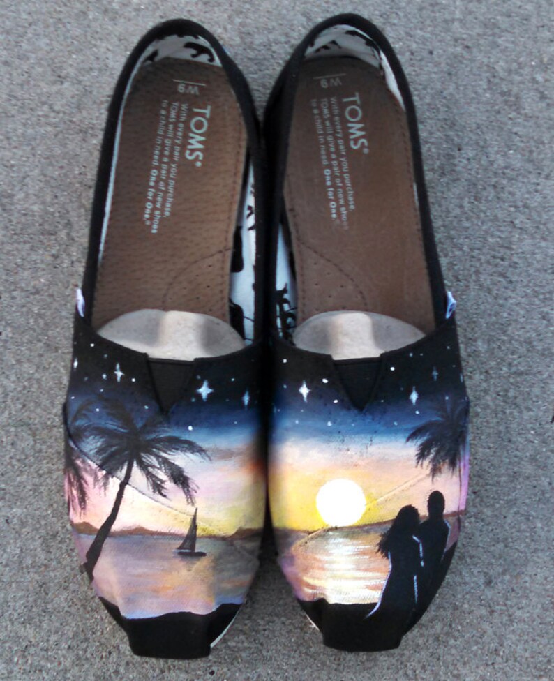 Hand Painted Shoes Custom TOMS Romantic Sunset Beach Flats Etsy