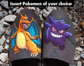 Hand Painted Shoes Custom TOMS Catch Em Customized Shoes Custom Kicks Geek Gift Ideas Nerdy Fashion Videogame Art Video game shoes