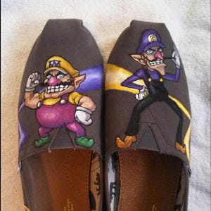 Handpainted Shoes Customized TOMS Cartoon Character Themed Custom Kicks Nerdy Gift Ideas Geek Fashion Videogame Accessories