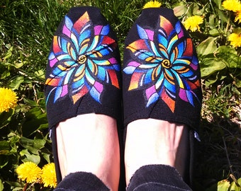 Hand Painted Shoes Custom TOMS Colorful Flower Design Wearable Art Custom Kicks Floral Clothing Gift Ideas Rainbow Footwear Garden Fashion