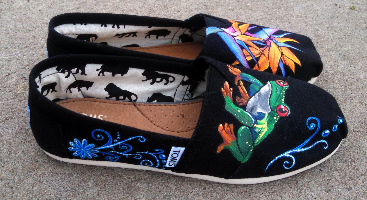 Hand Painted Shoes Black Canvas Custom TOMS Tropical Etsy