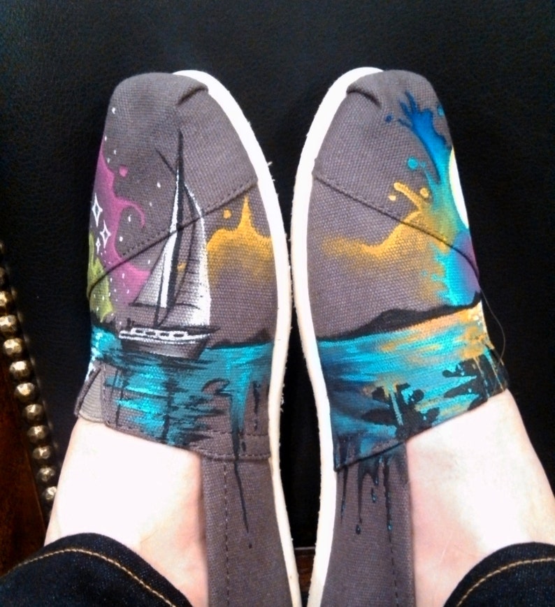 Hand Painted Shoes Custom TOMS Nautical Shoes Sailboat and