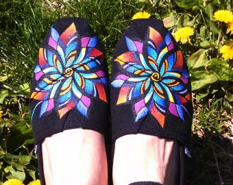 Hand Painted Shoes Custom TOMS Colorful Flower Design Wearable Art Custom Kicks Floral Clothing Gift Ideas Rainbow Footwear Garden Fashion