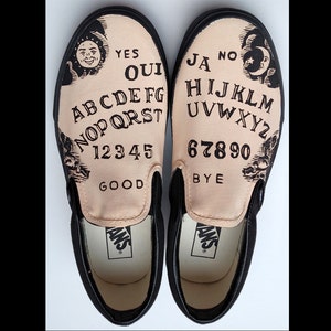 Ouija Board Hand Painted Shoes Custom Vans Slipons Goth Gift Spiritual Occult Ideas Halloween Fashion Paranormal Paraphernalia Spooky Kicks