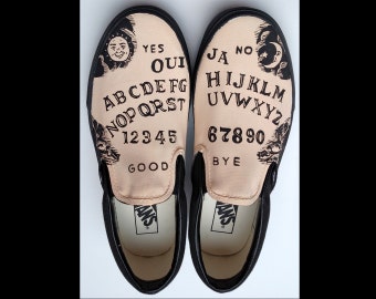 Ouija Board Hand Painted Shoes Custom Vans Slipons Goth Gift Spiritual Occult Ideas Halloween Fashion Paranormal Paraphernalia Spooky Kicks