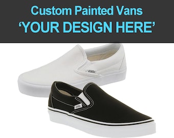 Custom Vans Painted Shoes Choose Your Design Hand Painted Vans Shoes Customizable Flats Canvas Slip Ons Charcoal Black Navy Unisex Footwear