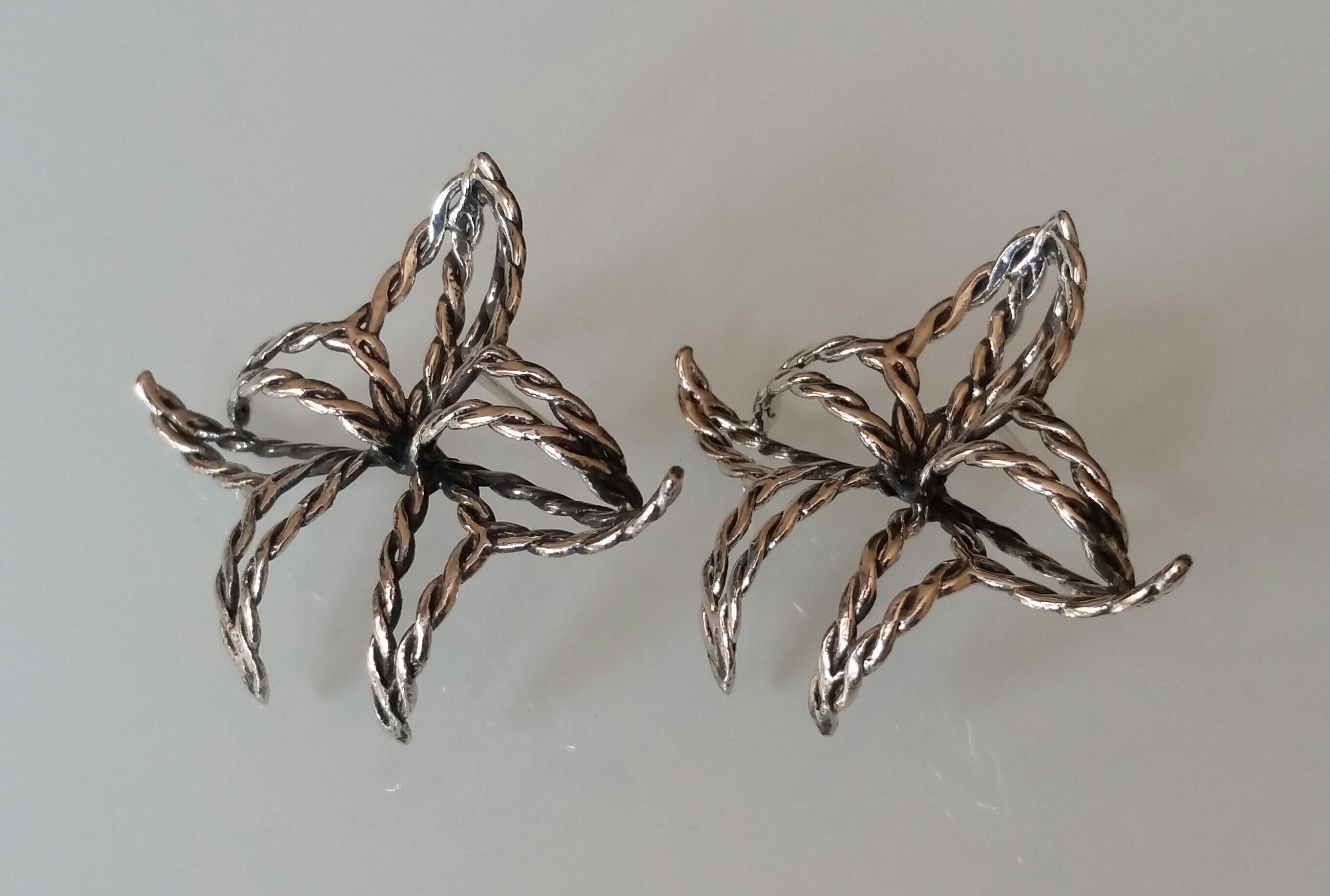 Orchid Flowers Stud Earrings, Solid Sterling Silver, Oxidized 925