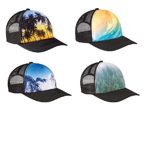 Snapback Trucker Caps ! Palm Trees, Forest, Ocean Waves, Snow Mountains