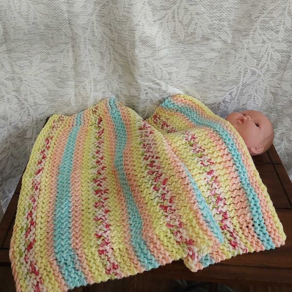 Hand Knit Striped Pastel Baby Blanket With Border | Pastel Stroller Blanket | Pastel Baby Shower Gift | Easter Baby Basket | Newborn Blankie