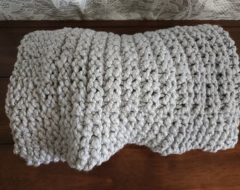 Hand Knit Gray Baby Blanket | Baby Blanket With Border | 100% Cotton Newborn Blanket | The Willow Baby Blanket | Baby Shower Gift Unisex