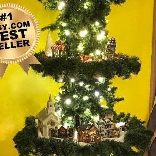 6ft Wooden Christmas Tree Corner Shelf christmas Village Etsy