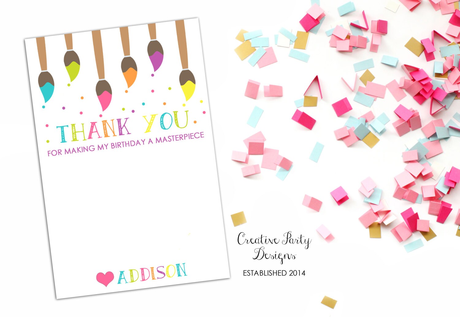 Art Birthday Party Thank You Note Art Themed Thank You Note Etsy