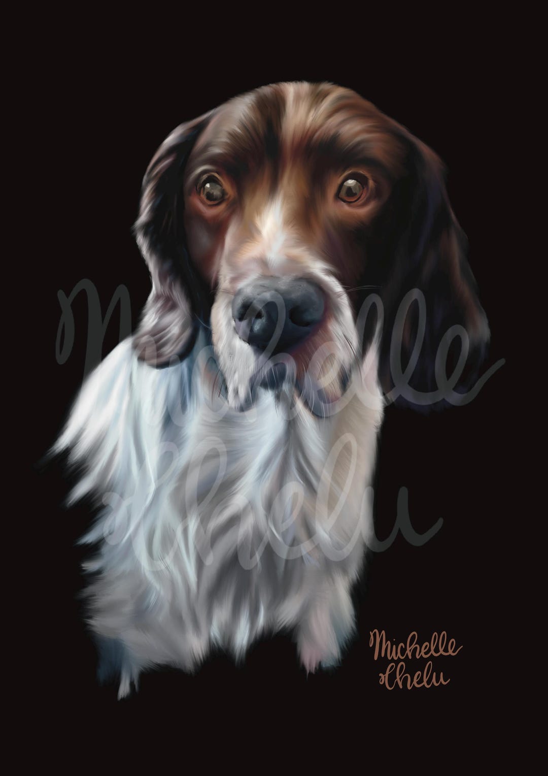 Springer Spaniel Dog Portrait Art Print | Liver White Floof (digital ...