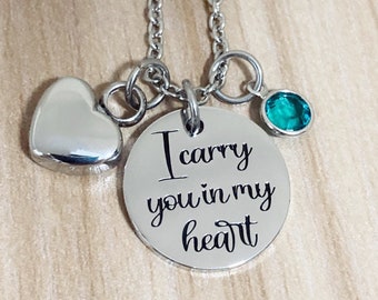 Heart Urn Necklace: Stainless Steel Cremation Ash Keepsake, Birthstone Charm