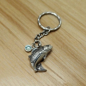 Memorial urn keychain, Fish locket cremation jewelry, Fishing in heaven necklace, Keepsake keychain, Personalized birthstones