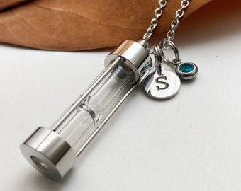 Hourglass Cremation Necklace: Stainless Steel Urn Pendant, Memorial Keepsake