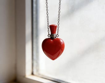 Red Heart Keepsake Urn Necklace, Memorial Ash Pendant, Crystal Locket Jewelry