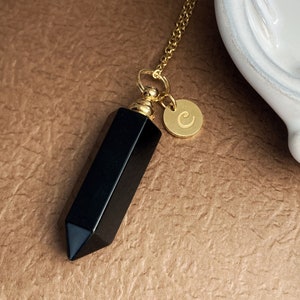 Memorial Urn Jewelry, Gemstone Cremation Necklace, Keepsake Locket, Black Crystal Bottle Pendant, Obsidian Urn Necklace