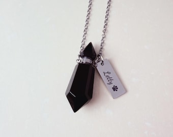 Personalized Black Obsidian Urn Necklace: Cremation Ashes Keepsake Memorial Jewelry