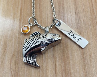 Fish Cremation Urn Necklace: Stainless Steel Memorial Keepsake, Dad Charm