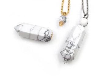 White Turquoise Urn Necklace, Cremation Opalite Jewelry, Stone Keepsake Locket, Crystal Bottle Pendant, Memorial Gift