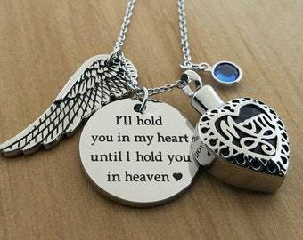Memorial Cremation Urn Necklace: Stainless Steel Ashes Locket with Angel Wing