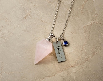 Personalized Rose Quartz Crystal for Ashes Urn Necklace Cremation Jewelry Keepsake Locket Memorial Gift