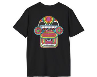 Colorful Tribal Sugar Skull T-Shirt | Geometric Face Graphic