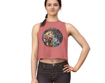 Colorful Abstract Cityscape Women's Crop Top | Geometric Urban Art