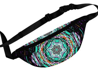 Teal Mandala Pattern Fanny Pack | Psychedelic Geometric Waist Bag