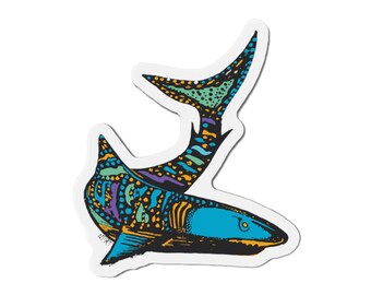 Colorful Shark Illustration Die-Cut Magnet | Ocean Fish Sticker Magnet