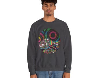 Neon Cityscape San Francisco Circle Art Sweatshirt | Retro Night Skyline Crew
