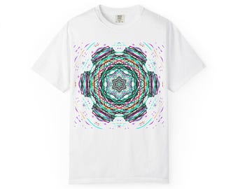 Teal Purple Kaleidoscope Mandala T-Shirt | Geometric Symmetry Tee