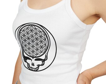 Flower of Life Skull Tank Top | Spiritual Geometric Crop Top