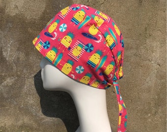 Women's Surgical Cap with Buttons: Summer Fruit Scrub Hat